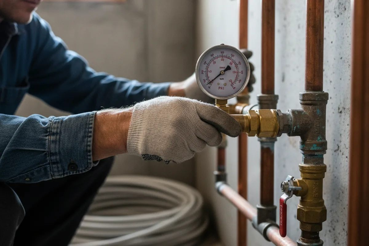 Pressure testing a repaired line during Water Line Repair in Dyer